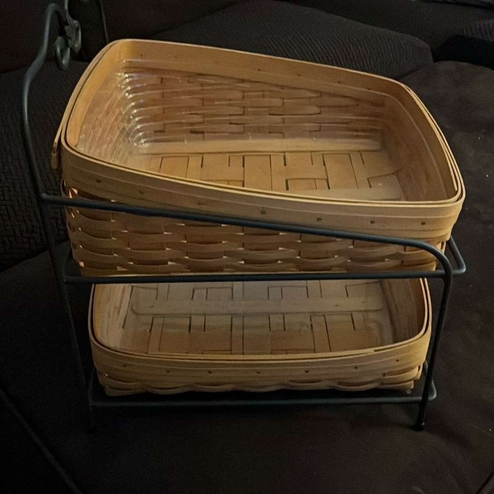 Longaberger Large Tapered Paper Tray and Wrought Iron Stand